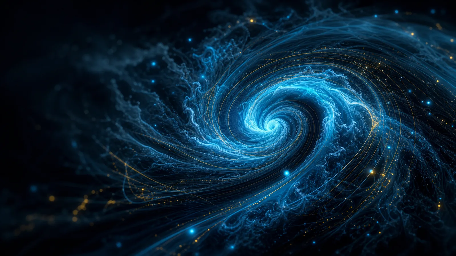 Controlled turbulent vortex with ordered bands and mathematical tracer lines.
